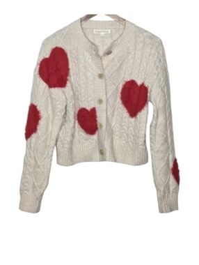 Sugar Moon 3D Hearts Cream Knit Cardigan